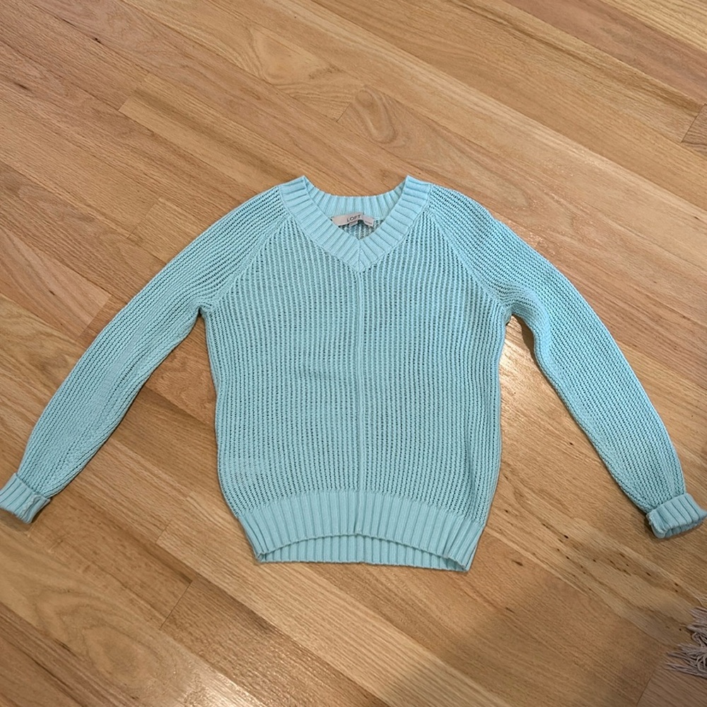 Loft Light Blue Knit Sweater Size XS Petite